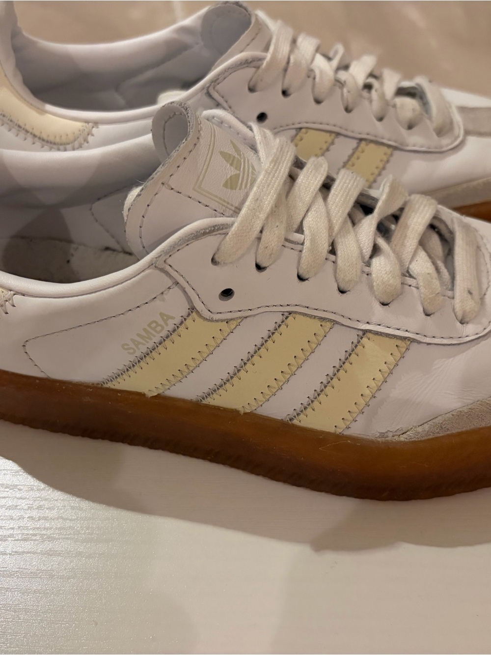 adidas Samba Women’s White and Cream Leather Sneakers with Gum Sole - Picture 2 of 11